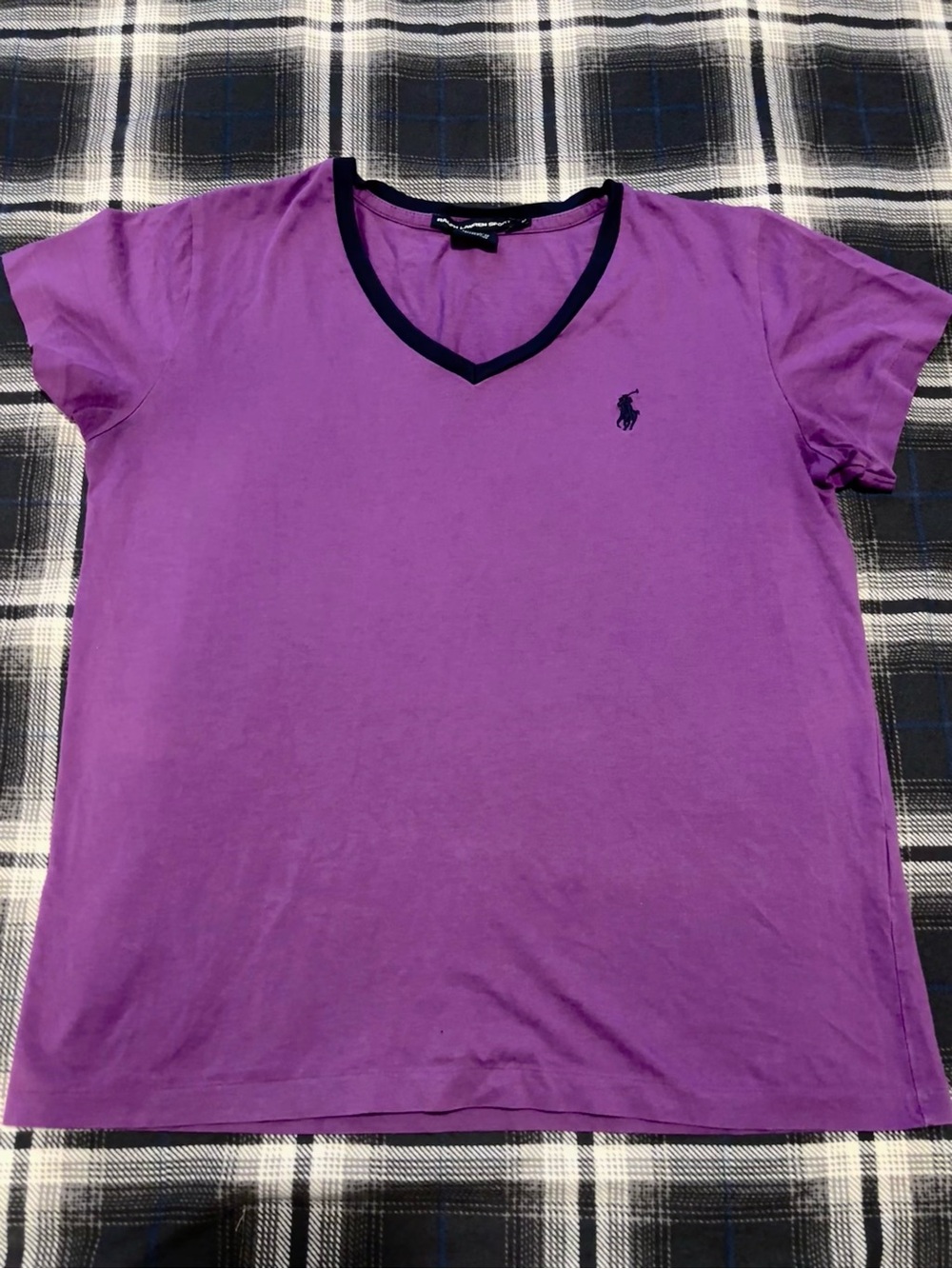 Ralph Lauren Women’s Purple V-Neck Short Sleeve Tee with Navy Logo